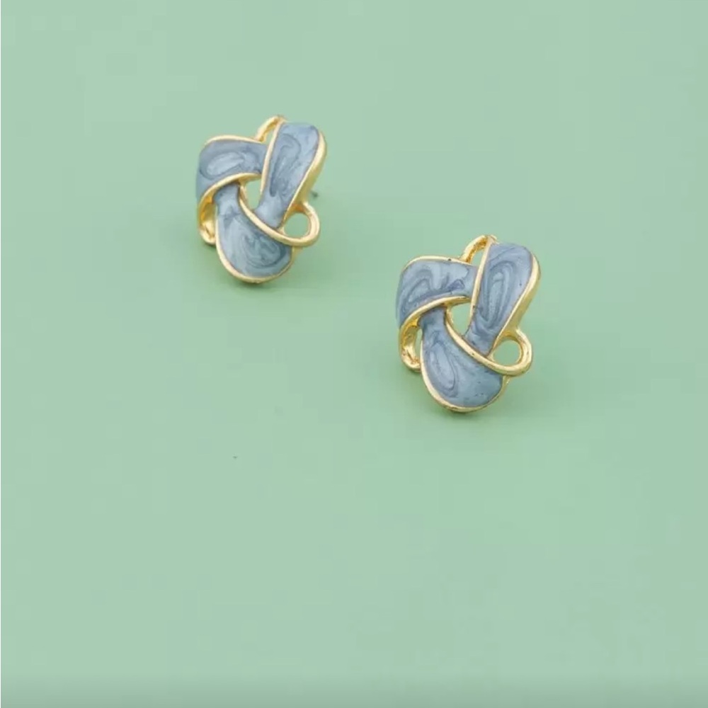 Elegant Gold and Blue Knot Earrings